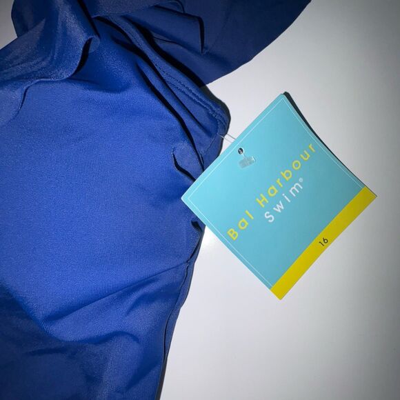 Bal Harbour Swim Blue V-Neck Ruffle One Piece Swimsuit Size 16 NWT Wirefree - Picture 3 of 9